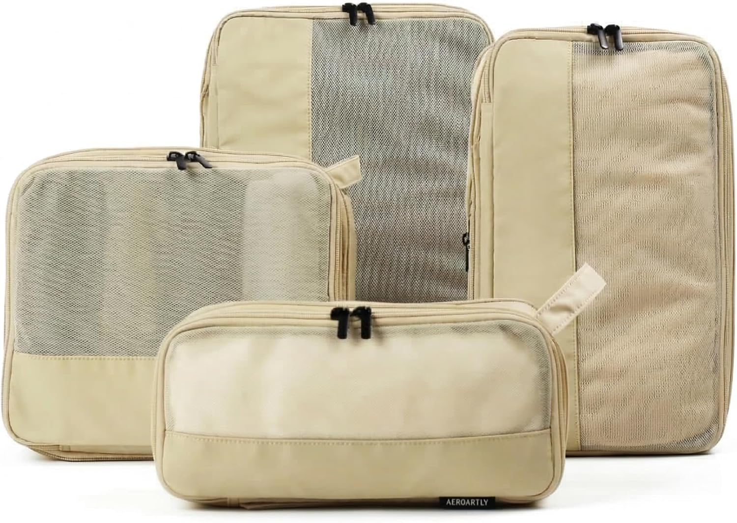 Compression Packing Cubes for Travel, Carry On Suitcase Organizer, Travel Essentials for Women and Men, Travel Bags for AEROARTLY Luggage, Holiday & Birthday Gifts Bags (4PC Set, Beige)
