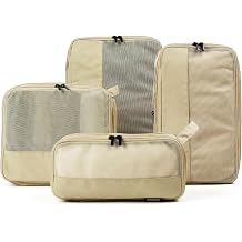 Compression Packing Cubes for Travel, Carry On Suitcase Organizer, Travel Essentials for Women and Men, Travel Bags for AEROARTLY Luggage, Holiday & Birthday Gifts Bags 4PC Set, Beige