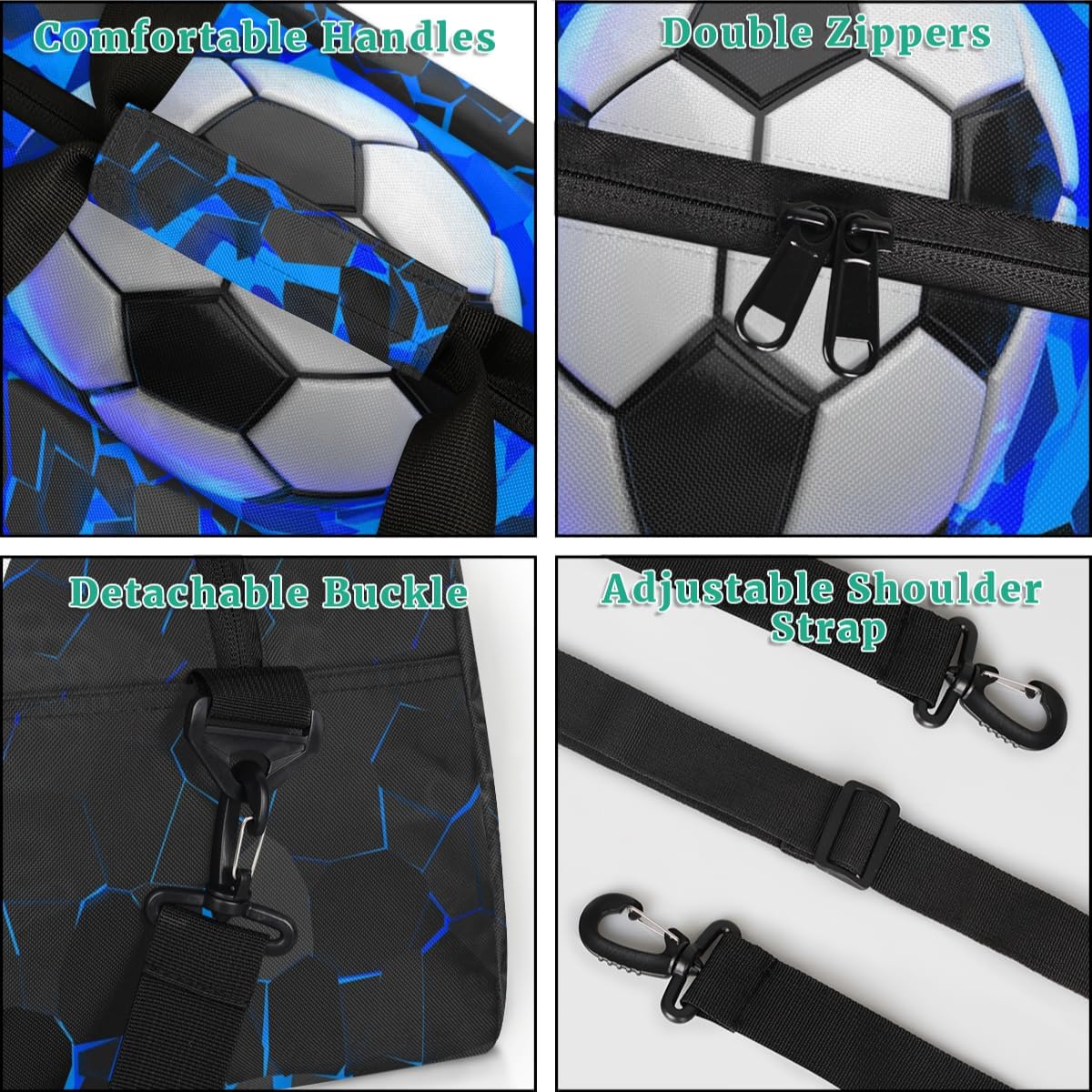 Custom Name Sports Bag for Kids Boys, Personalized Gym Duffel Fitness Travel Weekender Tote Carry-On Training Perform Bag, Soccer Black Blue - Image 4