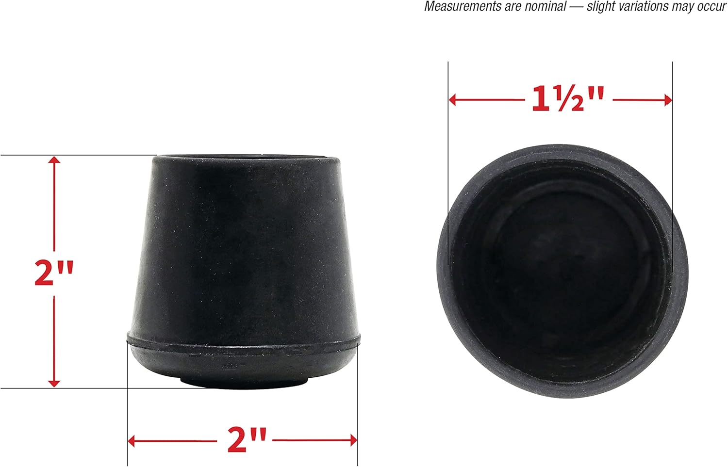 Shepherd Hardware 1-1/2" Round Non-Marking Rubber Slip-On Chair Leg Tips, Nonslip Protective Furniture Leg Caps for Chairs, Stools, and Tables on Hard Surfaces, Set of 2, Black