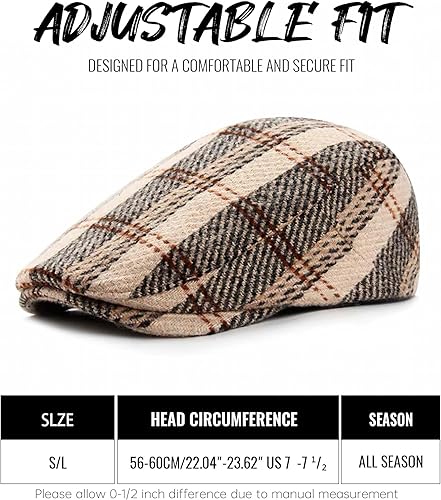 Miniatura 5 de Croogo Gorra de periódico a cuadros para hombre, gorra plana ajustable Ivy Gatsby Cabbie Conducción Golf Boina Sombrero