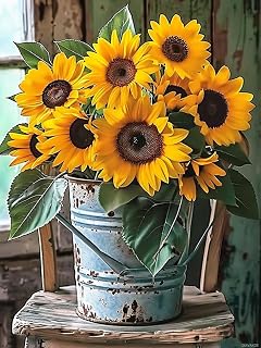JXAVAXDE Sunflowers on a Chair Diamond Painting Kits for Adults, Flowers 5D DIY Diamond Art Kits Full Drill Diamond for Gift Wall Decor Gem Arts 12x16 inch