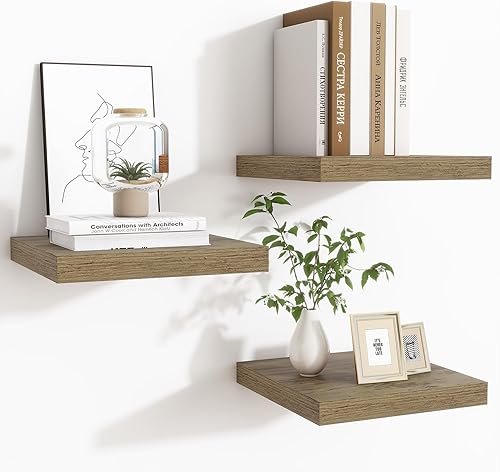 Miniatura 23 de Fun Memories Estantes flotantes de 16 pulgadas – Estantes de pared de madera de color blanco rústico profundo – Estante de almacenamiento para pared