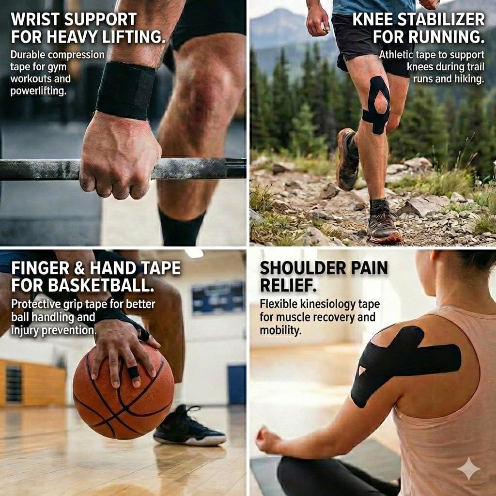 Magnesium & Menthol Infused Kinesiology Tape – 2 Rolls Precut with Dispenser – Water Resistant Athletic Tape for Muscle Support & Sports Recovery –for Knees, Shoulders & Back – Black - Image 5