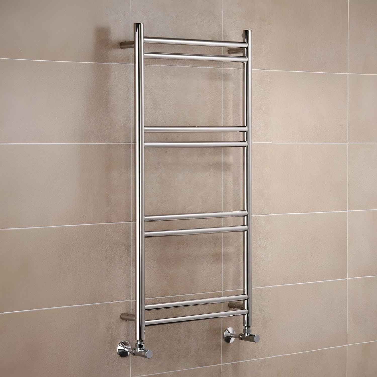 Manissa Tirana Stainless Steel Heated Towel Rail 500mm W x 1000mm H 599BTU Mirror Polished Finish Bathroom Towel Radiator