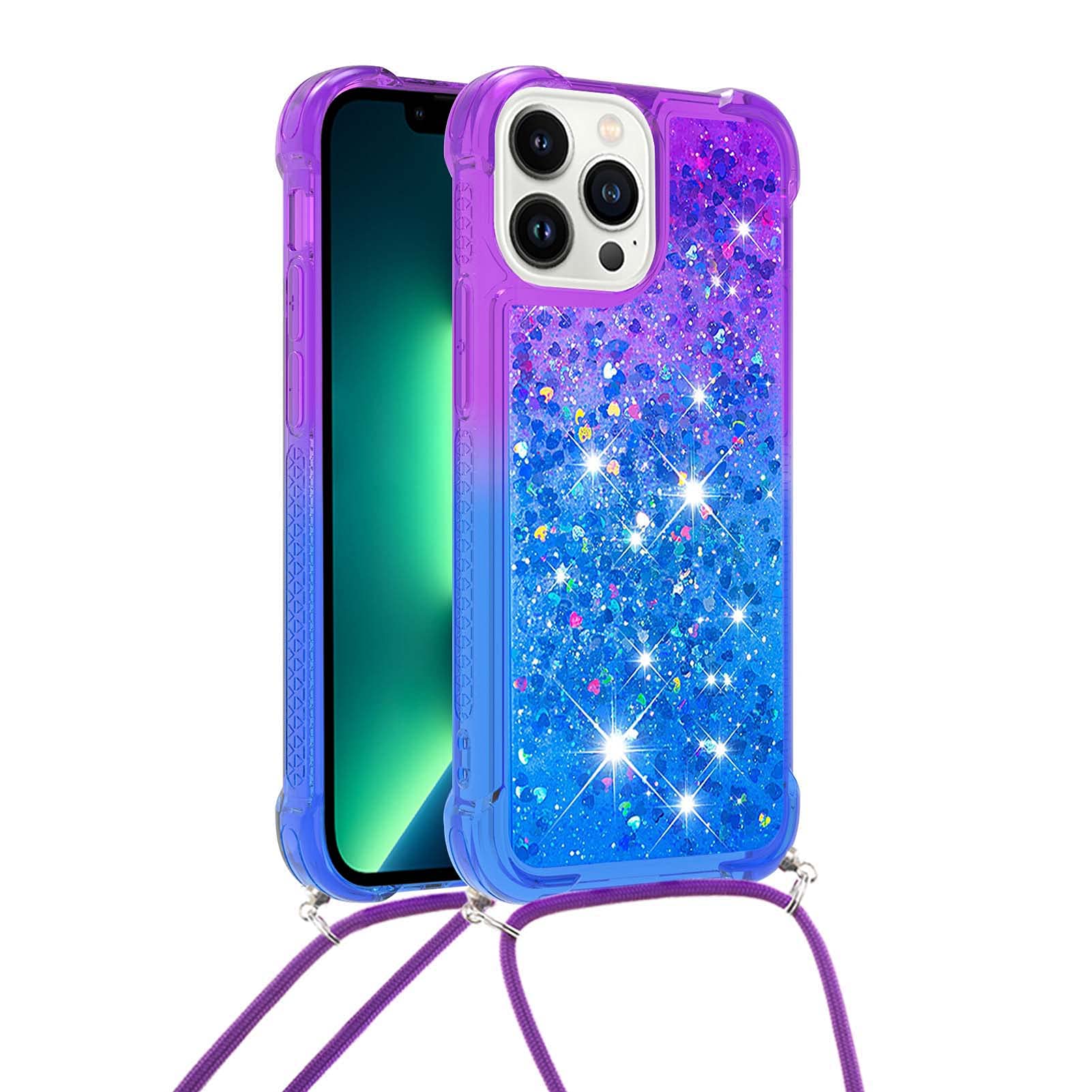 Handyhülle Mit Kette Für IPhone 13 Mini – Glitzer-Treibsand-Design, TPU Silikon, Mit Verstellbarem Umhängeband