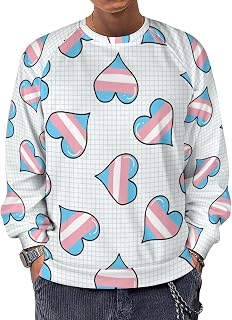 Cute Transgender Heart Men's Crewneck Sweatshirt Long Sleeve Casual Pullover Sweater T-shirt Lightweight Tops