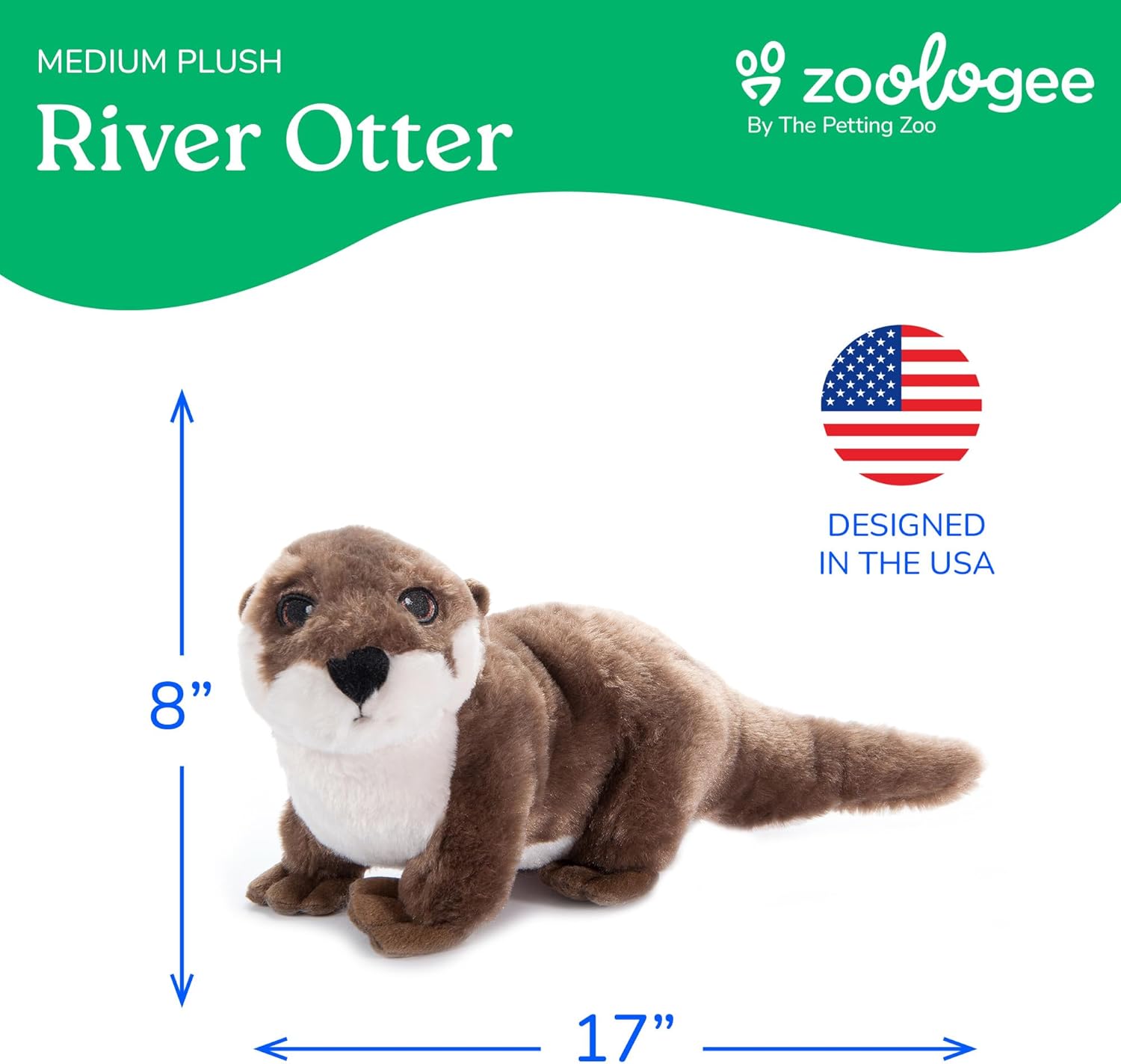 The Petting Zoo River Otter Stuffed Animal Plushie, Gifts for Kids, Earth Keeperz Wildlife Animals, Zoologee Brown River Otter Plush Toy, 17 inches