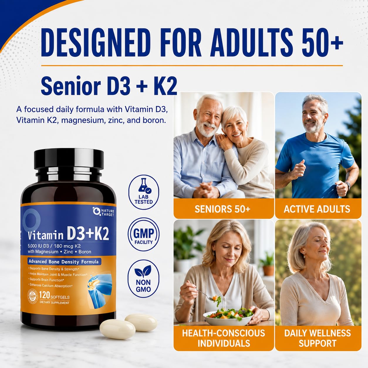 NATURE TARGET Vitamin D3 K2 5000 IU & 180 mcg MK-7, 120 Softgels — Amazon image 7