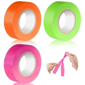 Chinco 3 Pieces Flagging Tape Plastic Ribbon Multipurpose Neon Marking 1 Inch Width 98 ft Length Non-Adhesive Tape for Boundaries and Hazardous Areas, Home and Workplace Use Classic Colors