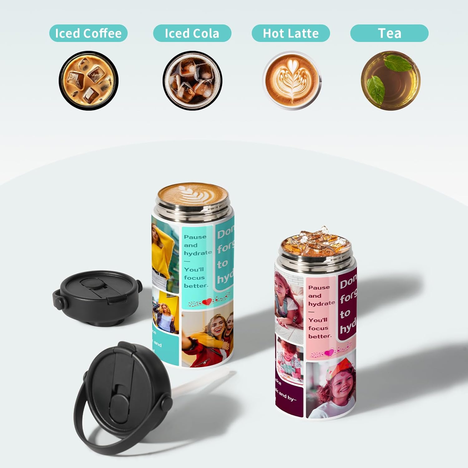 PYD Life 8 Pack Sublimation Kids Tumblers Water Bottles 20 OZ 600 ML with Leakproof Straw Lid and Silicone Handle, Straight Stainless Steel Insulated Sublimation Blanks for Full Wrap Printing - Image 6