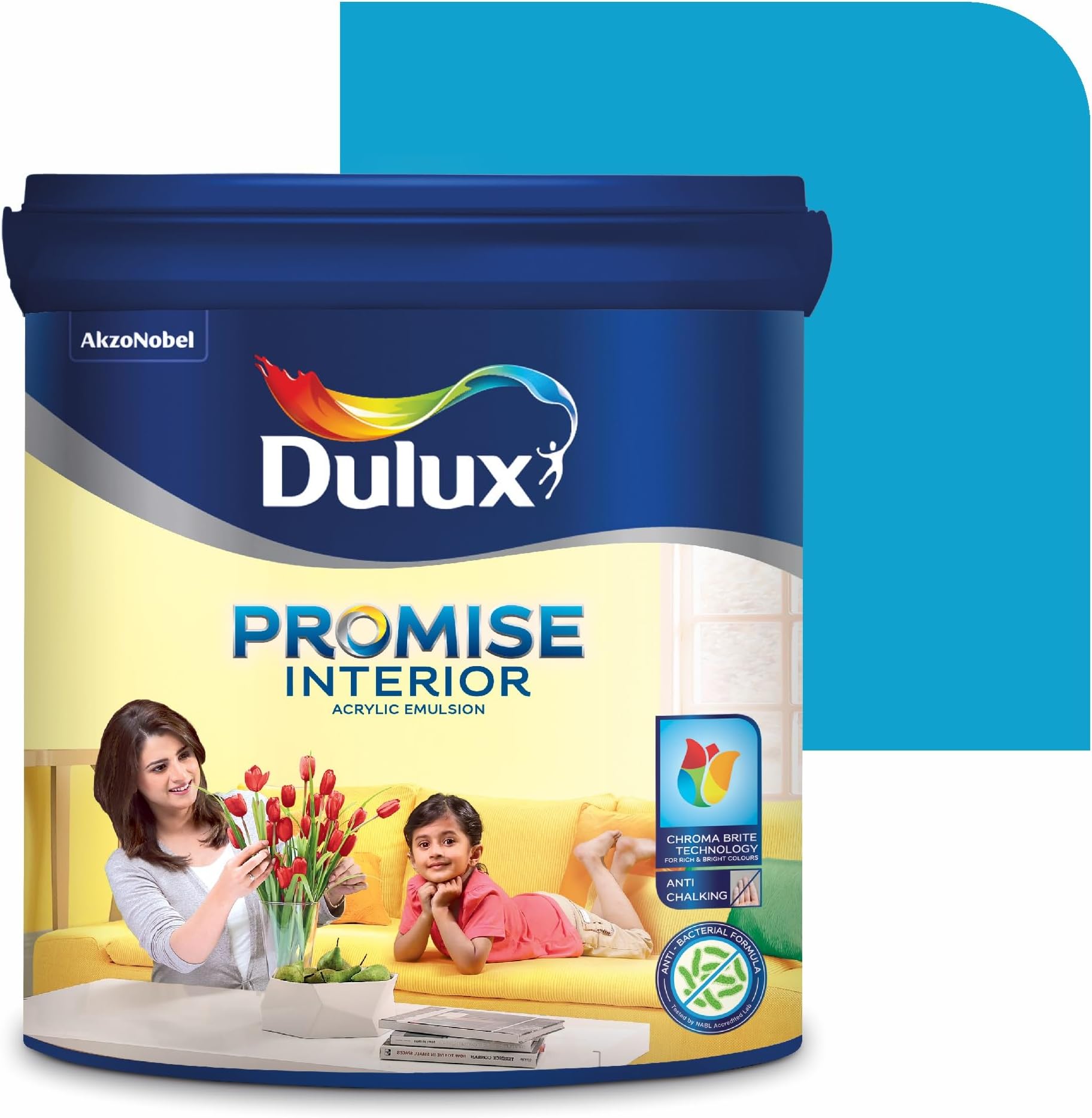 Dulux Promise Interior Emulsion Paint (4L, Bluebird'S Song) | Wall paint with Chroma Brite Technology for brighter longer-lasting colors | Rich Finish | Anti-chalk | Water-based | 3-year warranty
