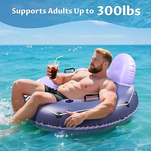 Miniatura 4 de River Tubes for Floating Heavy Duty, Pool Float Adult, 53" Inflatable Float Tube for Beach Lake Rafting, River Floats with Mesh Bottom