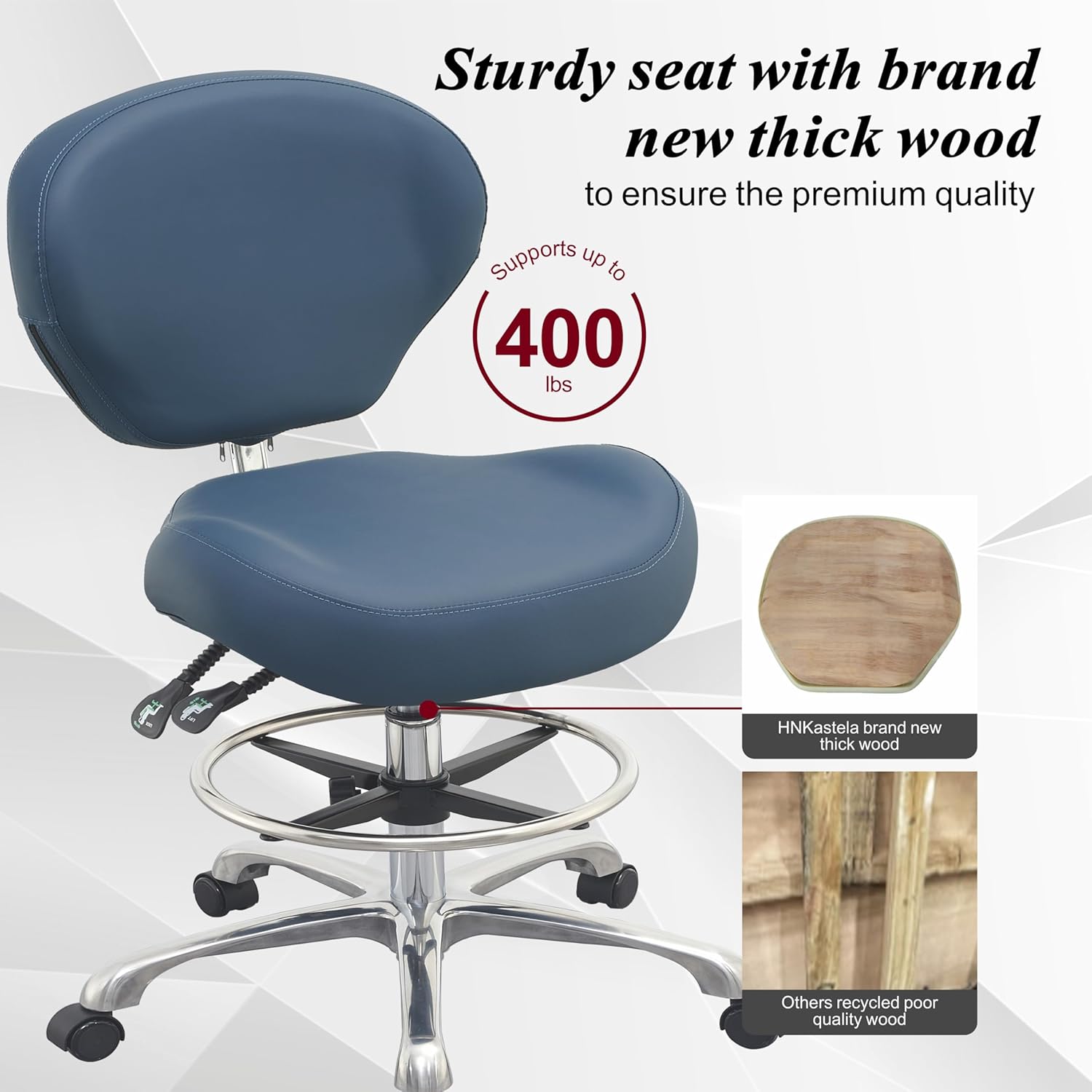Rolling Drafting Stool Chair with Back Support - Shop Stool with Backrest, Home Office Stool Chair, Height Adjustable Stool with Wheels for Computer, Office, Studio…