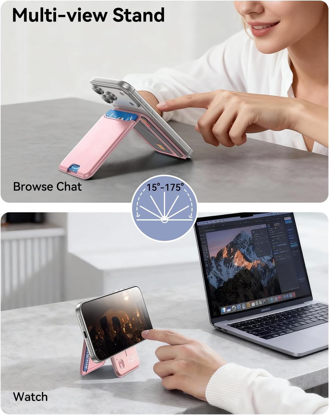 for MagSafe Wallet, Works with Apple Find My,5 Card Holder with Stand, Magnetic Phone Wallet Stand for iPhone 17/16/15/14/13/12 Pro Max Air Plus, RFID Blocking Vegan Leather,Rose Gold