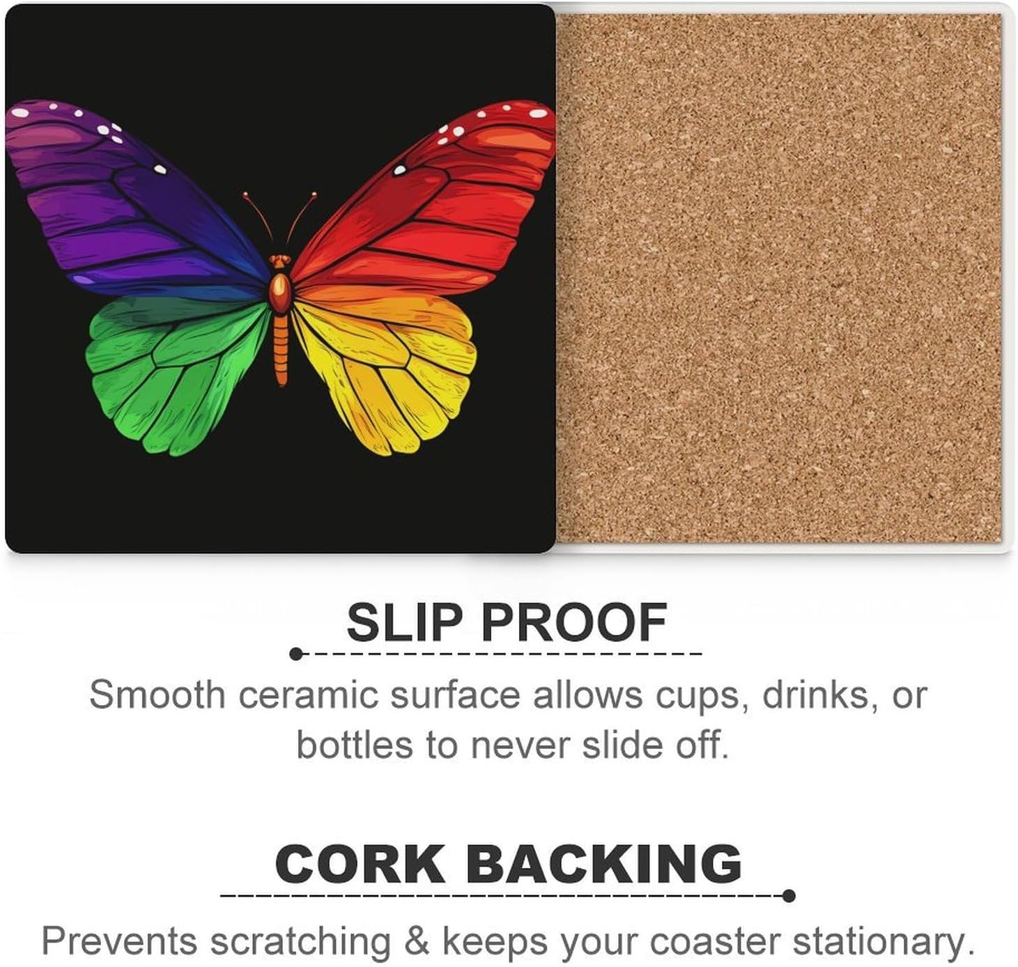 Colorful LGBT Butterflies Ceramic Coasters Square Drinks Coaster Coffee Table Decor Table Coaster for Home Bar