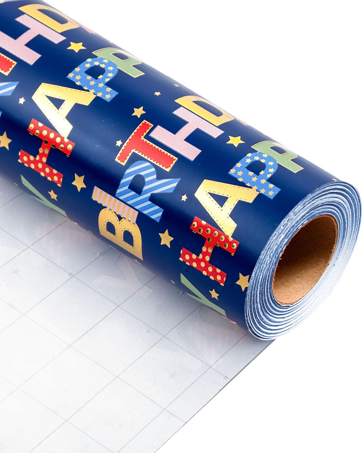 Wikadlik Birthday Wrapping Paper Roll - 43cm x 10m Colorful Happy Birthday Lettering Deep Blue Gift Wrap Paper โ image 1