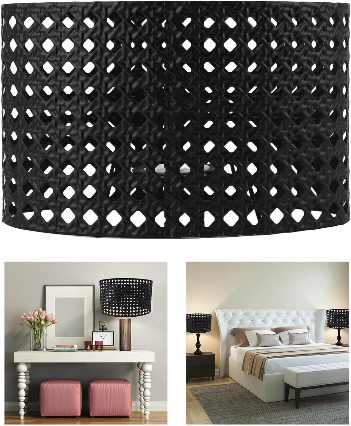 Lamp Shade, Hollow Oval Lampshade for E27 E14 for DIY (Black)