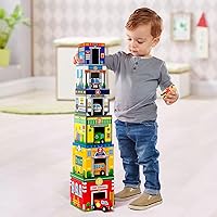 Vista 2 de Atoylink - Juguetes de clasificación y apilamiento para niños pequeños con autos magnéticos de madera y ayudantes comunitarios, bloques de números