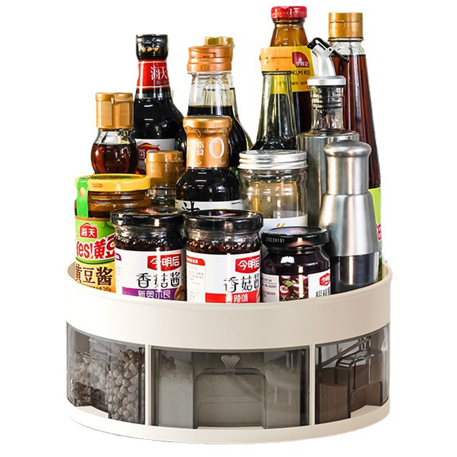 Kitchen Rotating Spice Rack, 2 Tier Six Compartment Large Capacity Spice Organizer with Turntable for Easy Access, for Cabinet, Pantry Countertop Organization and Storage (White)