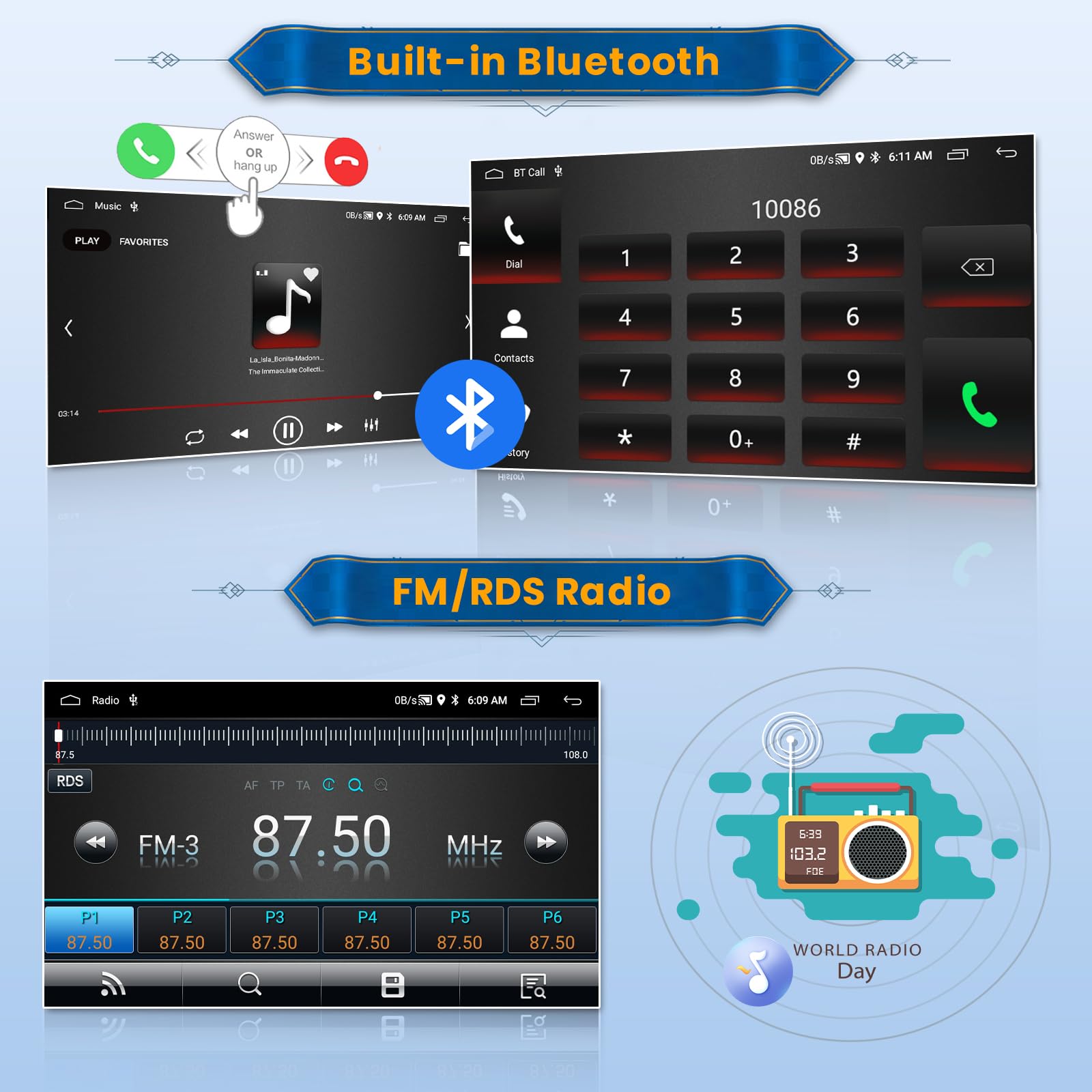Carplay Radio 2 DIN Stereo Bluetooth 5.0 Hikity 4G 64G Autoradio Android 15 Für FIAT Panda 2003-2012 Mit Auto Radio Android Autoradio Met Bluetooth
