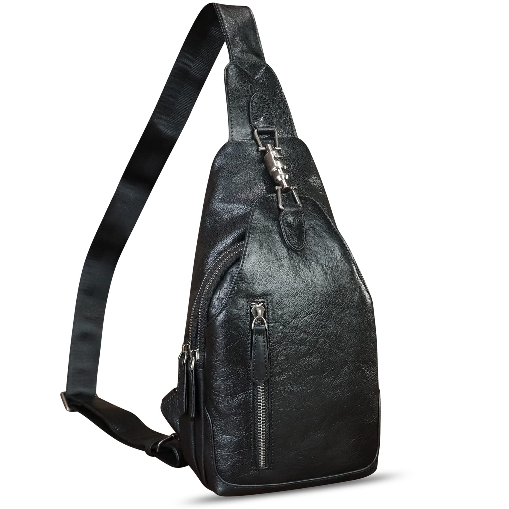 FEIGITOR Genuine Leather Silng Bag for Women and Men Real Leather Sling Backpack Shoulder Crossbody Bag Chest Purses