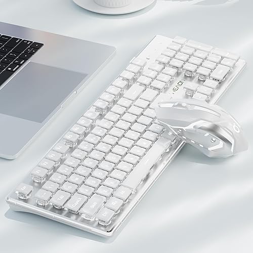 Miniatura 10 de V3 Combo de teclado y mouse inalámbricos con retroiluminación única, panel metálico, teclado y mouse recargable Bluetooth/2.4G para computadora,