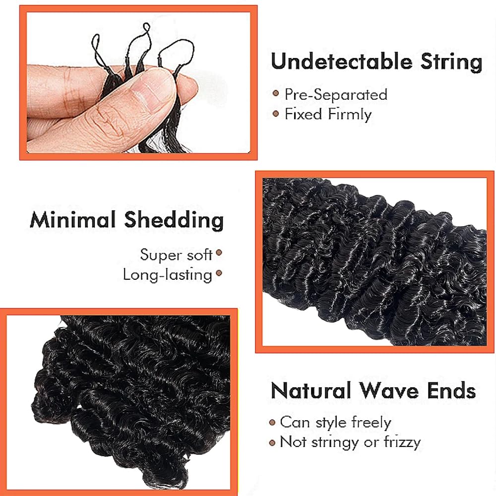 Human Crochet Hair for Black Women Burmese Curly Wave Human Hair Crochet Bundles Pre-Separated Feather Crochet Human Hair Invisible Miracle Knots Feather Line Hair Extensions 16Inch 60g 50Strands