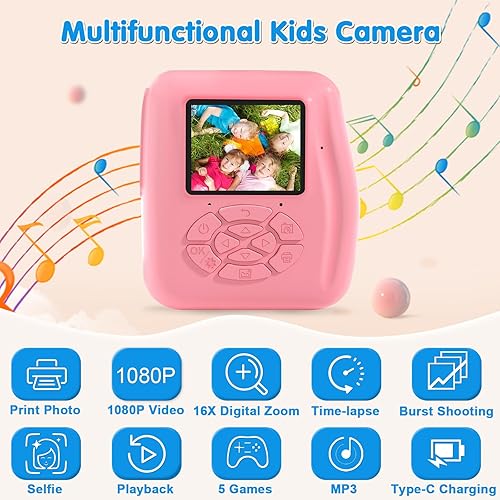 Miniatura 2 de Cámara para niños con impresión instantánea cámaras instantáneas para niños que imprimen fotos, cámara digital para niños, cámara de juguetes 1080P