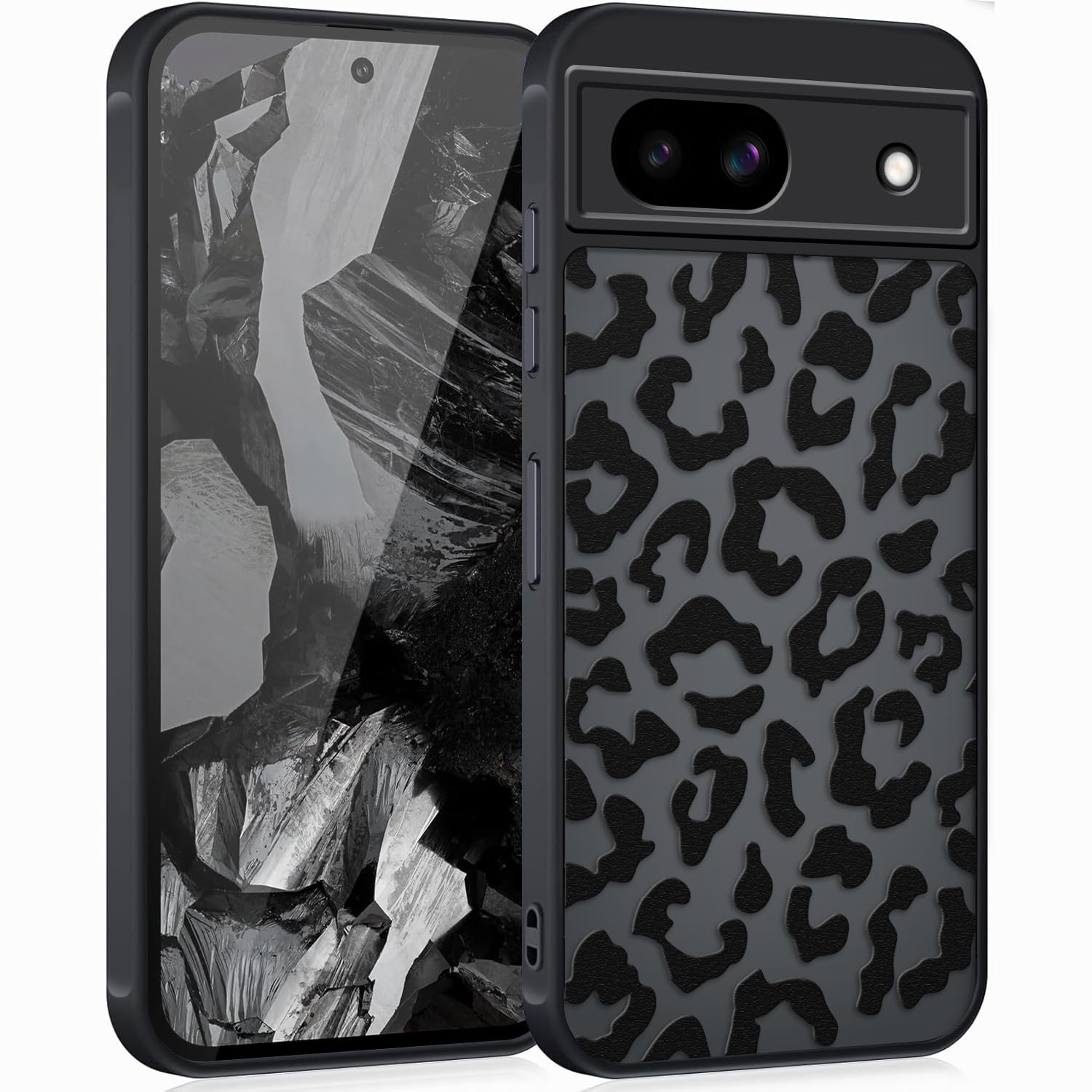 Coqinen Handyhülle für iPhone 15 Pro Hülle, Matt Transluzente Case mit Stilvolle Leopard Muster, Silikon Aesthetic Schutzhülle mit Kratzfeste PC Rückseite + Stoßfest TPU Bumper - Schwarz