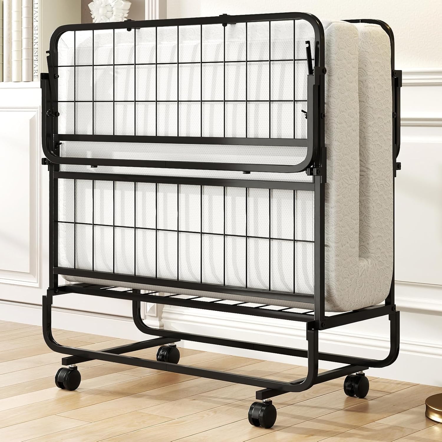 Giantex Folding Bed with Mattress, 75" x 38" Twin Size Foldable Guest Bed w/Sturdy Fold Up Metal Frame, Space Saving Design for Easy Storage, Portable Roll Away Beds with Mattresses for Adults