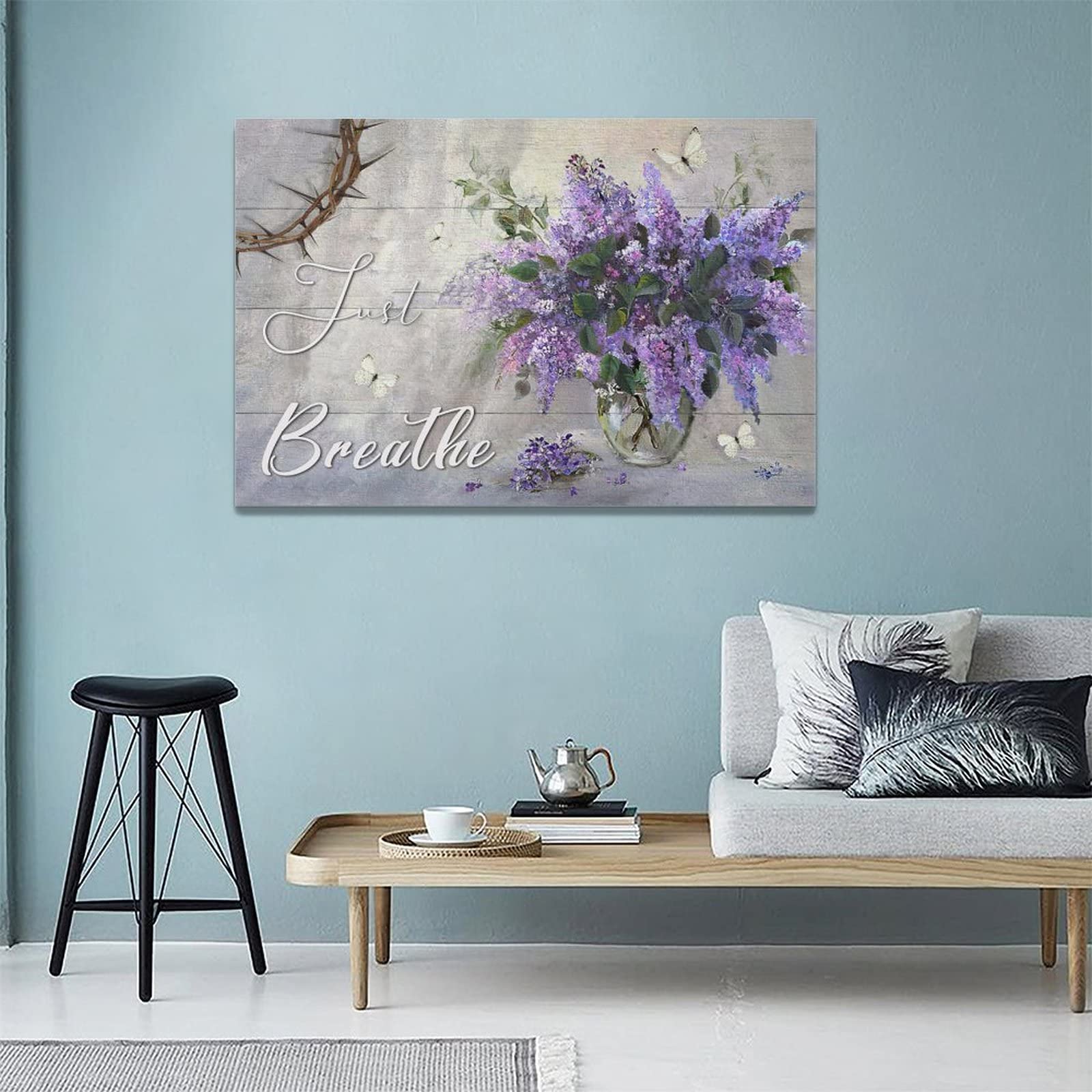 4 Decorazioni Da Parete In Legno Per Bagno – Rosa Viola Con Scritte Relax, Soak, Sdraiati, Respira – 30x10 Cm