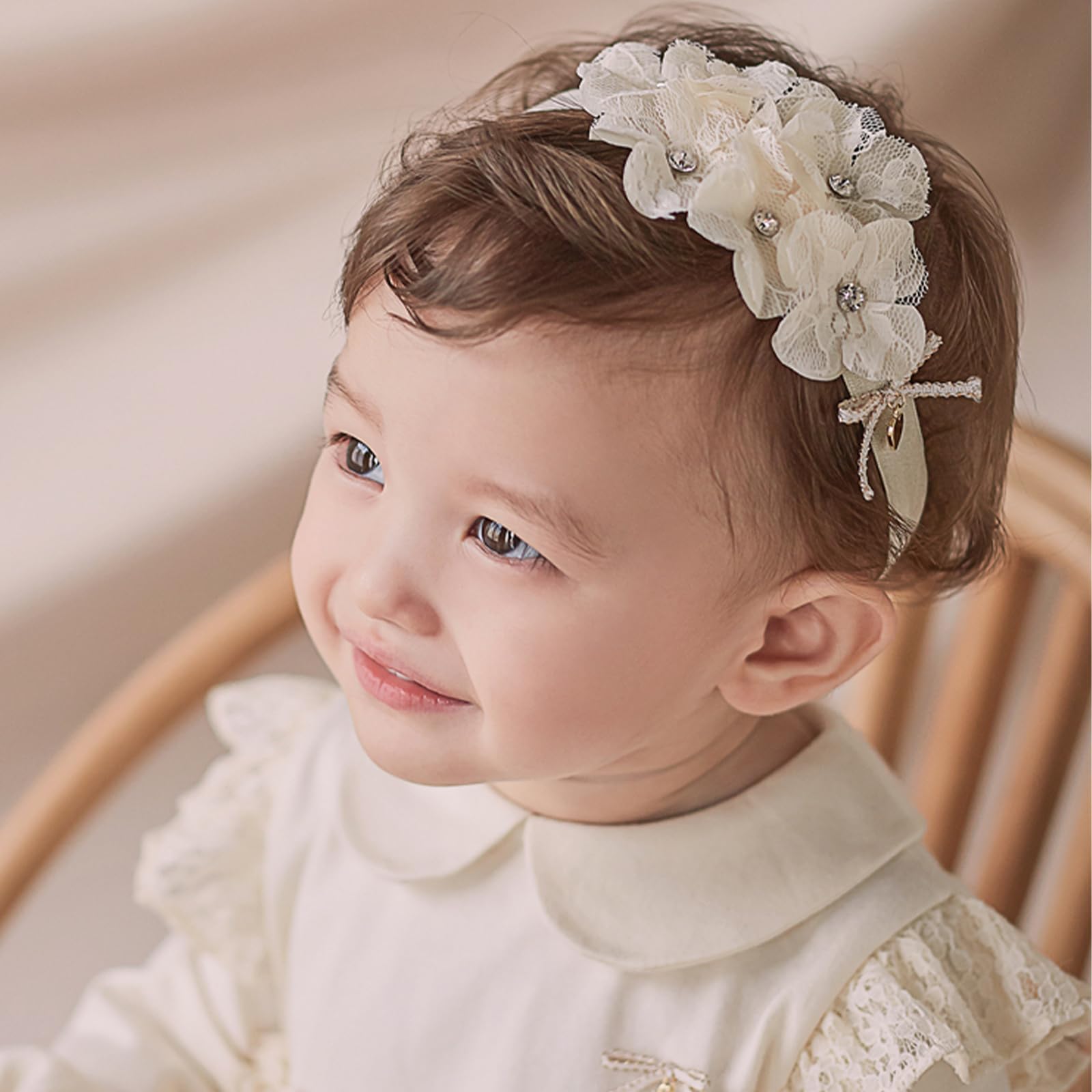 Baby Girl Lace Headbands with BowKnot Flowers Christening Baptism Headband Elastic Floral Hairbands Soft Lace Hair Accessory Newborn Infant Toddler for Birthday Party (BowKnot Flowers, One Size)