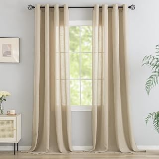 Natürliche Leinenstruktur Vorhänge mit Ösen Leinen Gardinen für Fenster Wohnzimmer (Khaki, HxB 260x140 cm, 2 Stück)