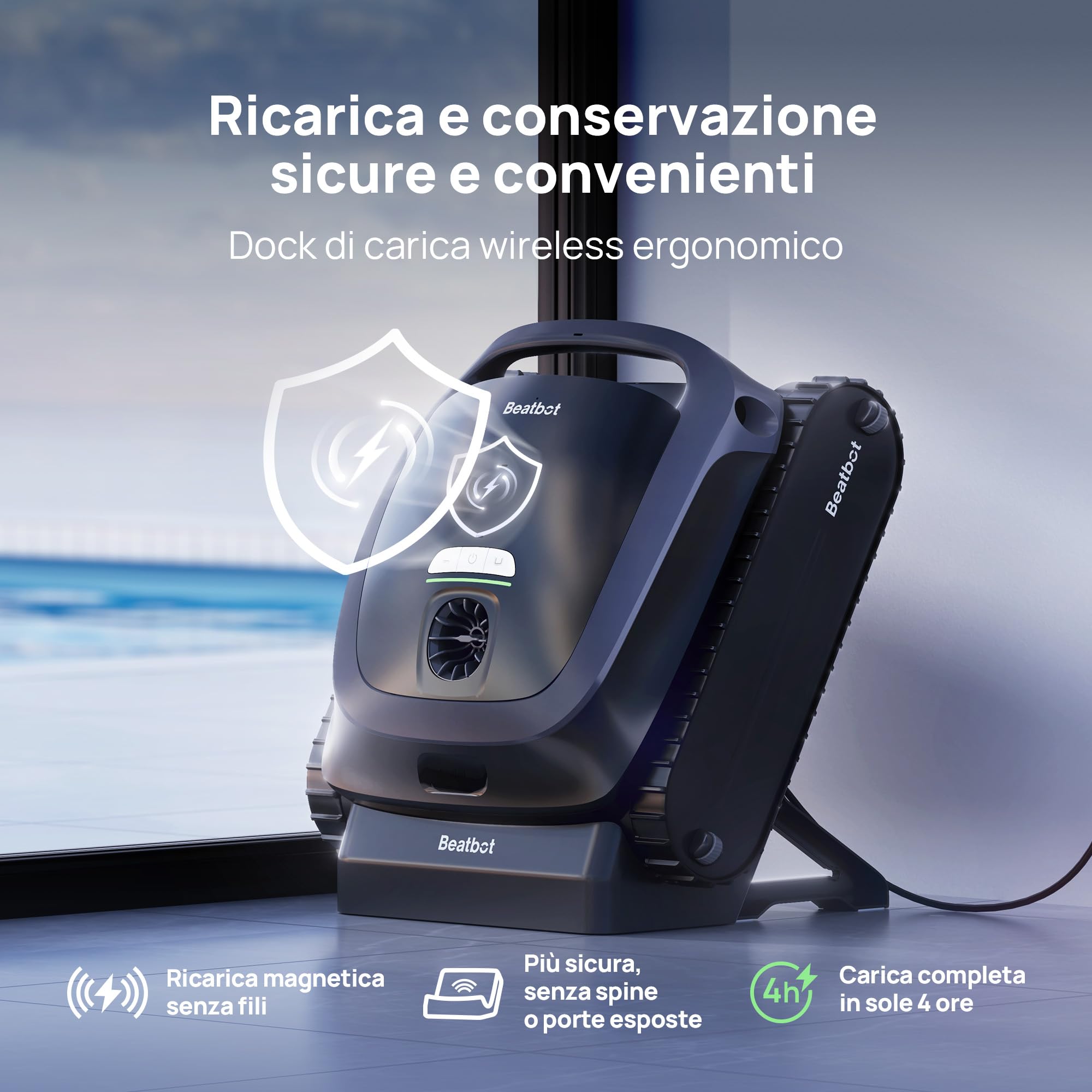 Beatbot AquaSense 2 robot piscina pareti e fondo,Linea d'acqua,Senza Fili | Parcheggio intelligente. Pulisce pavimento, pareti e linea d'acqua con doppio passaggio, Per piscine fuori terra e interrate