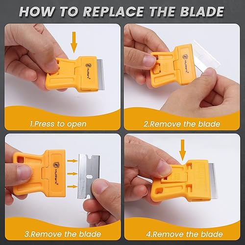 Miniatura 2 de MulWark Juego de herramientas de cuchillas de afeitar, paquete de 8 mini raspadores de plástico con 5 cuchillas de plástico y 5 cuchillas de metal,