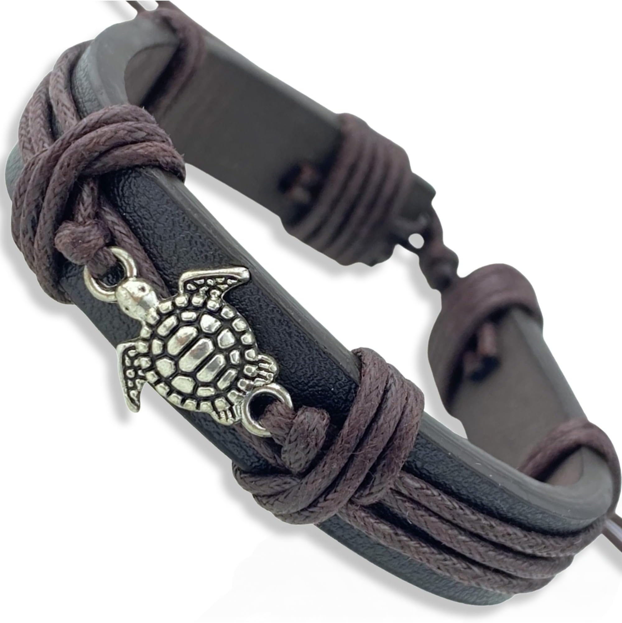 Men's Leather Wrap Turtle Bracelet, Adjustable Sizing for Men and Teenagers, Sea Turtles Charm