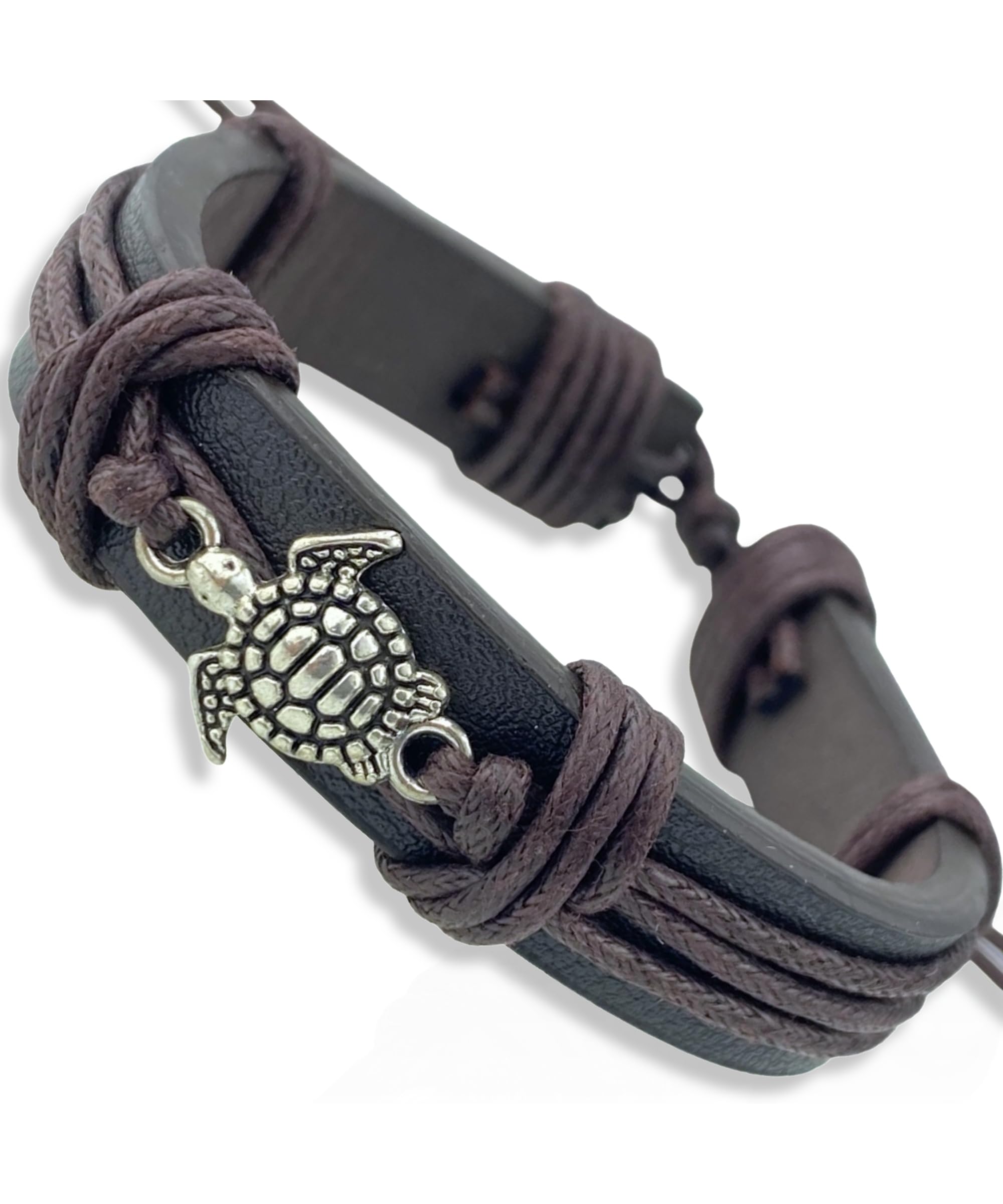 Men's Leather Wrap Turtle Bracelet, Adjustable Sizing for Men and Teenagers, Sea Turtles Charm