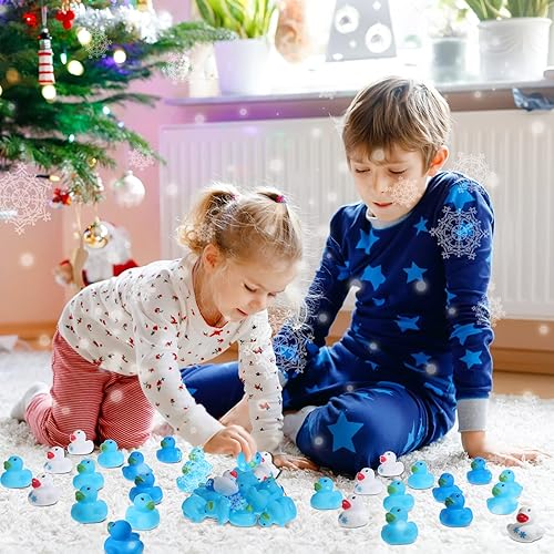 Miniatura 5 de Jerify 100 piezas de mini patos de goma con temática de copo de nieve, patos de goma para invierno, regalos a granel para el baño, regalos de pato