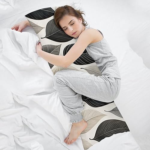 Miniatura 5 de Funda de almohada corporal moderna con rayas verticales, funda de almohada larga moderna con hojas blancas y negras, lavable a máquina con