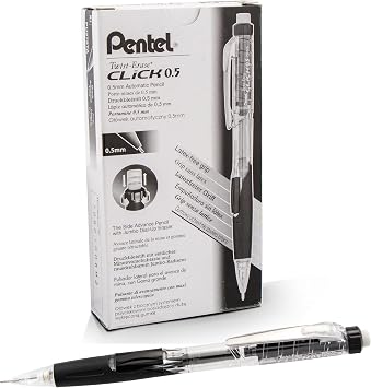 Pentel Twist Erase CLICK قلم رصاص ميكانيكي، عبوة من 12، 0.5 مم، برميل شفاف، قبضة سوداء، صندوق من 12 PD275TA