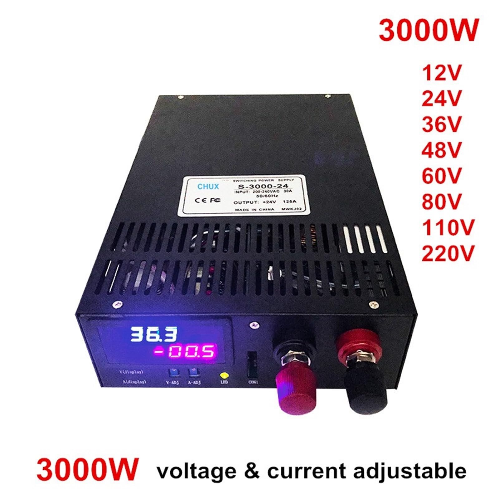 Fuente de alimentación conmutada de 3000 W, 12 V, 15 V, 24 V, 36 V, 48 V, 60 V, 80 V, 110 V, 220 V, 250 V, 300 V y 350 V, con voltaje y corriente ajustables.(380V,0-300V 0-10A)