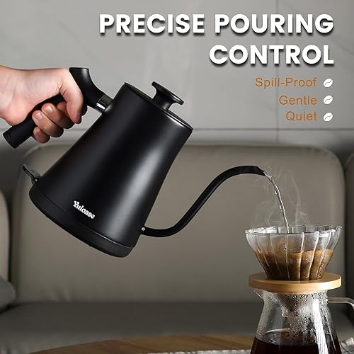 Miniatura 4 de Hervidor eléctrico de cuello de cisne, hervidor de café de acero inoxidable 304, apagado automático, protección anti-seco, café y té clásico, negro