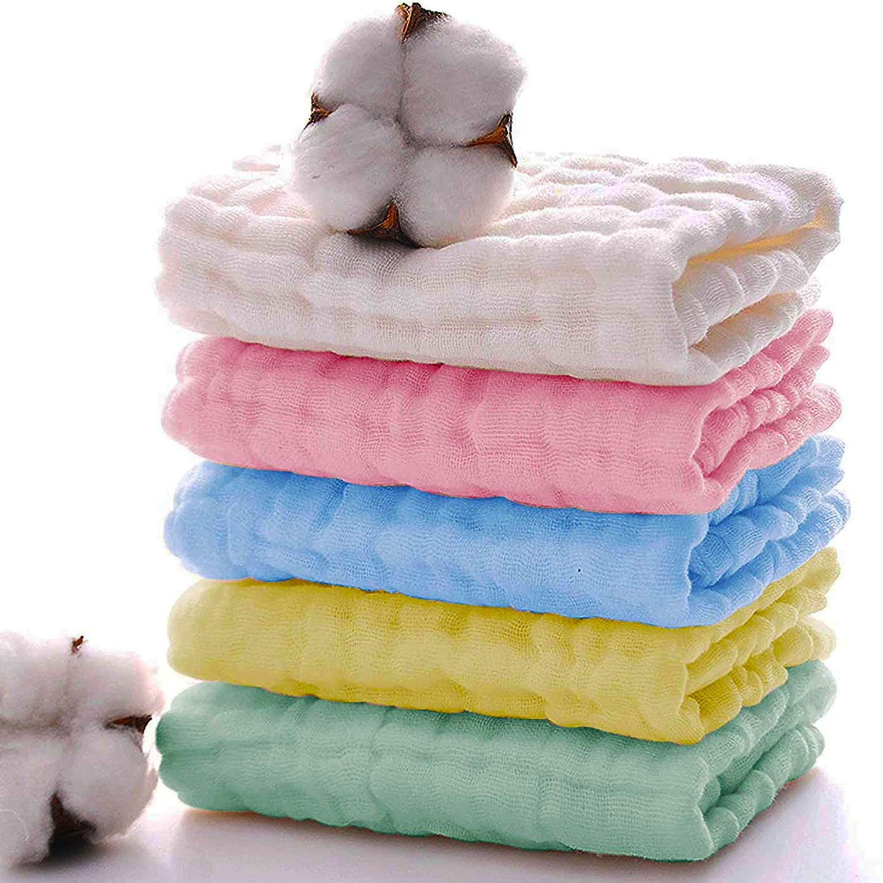 BELIZ - 100% Organic Cotton Muslin Baby Burp Cloths 10" to 20" Large 5 in a Pack 6 Cotton Layers Extra Absorbent and Soft Unisex Cloth Diapers