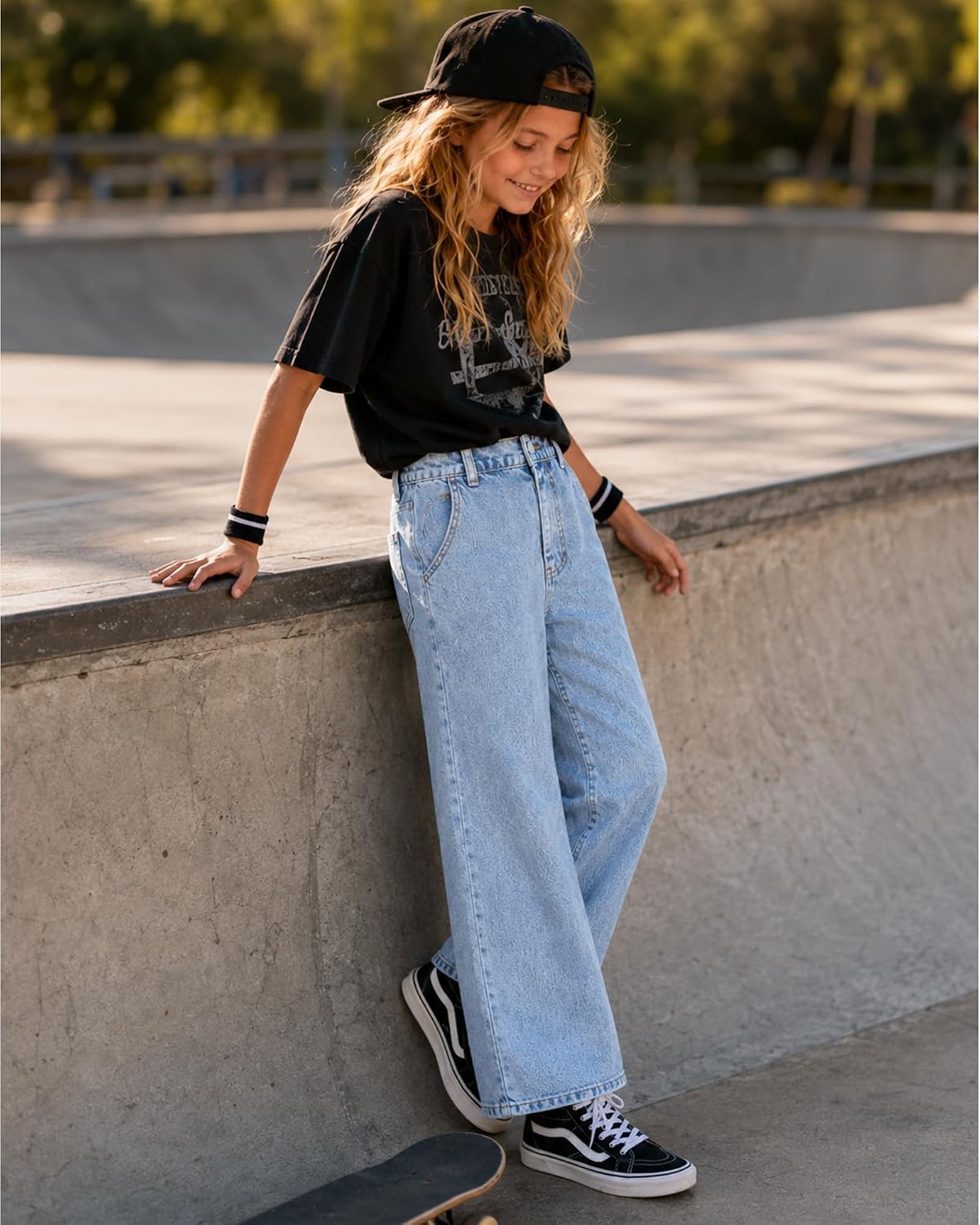 Rolanko Girls Baggy Jeans, Wide Leg Denim Pants for Tween Girls, Fashion Casual Jeans for School Everyday Wear 7-14Y