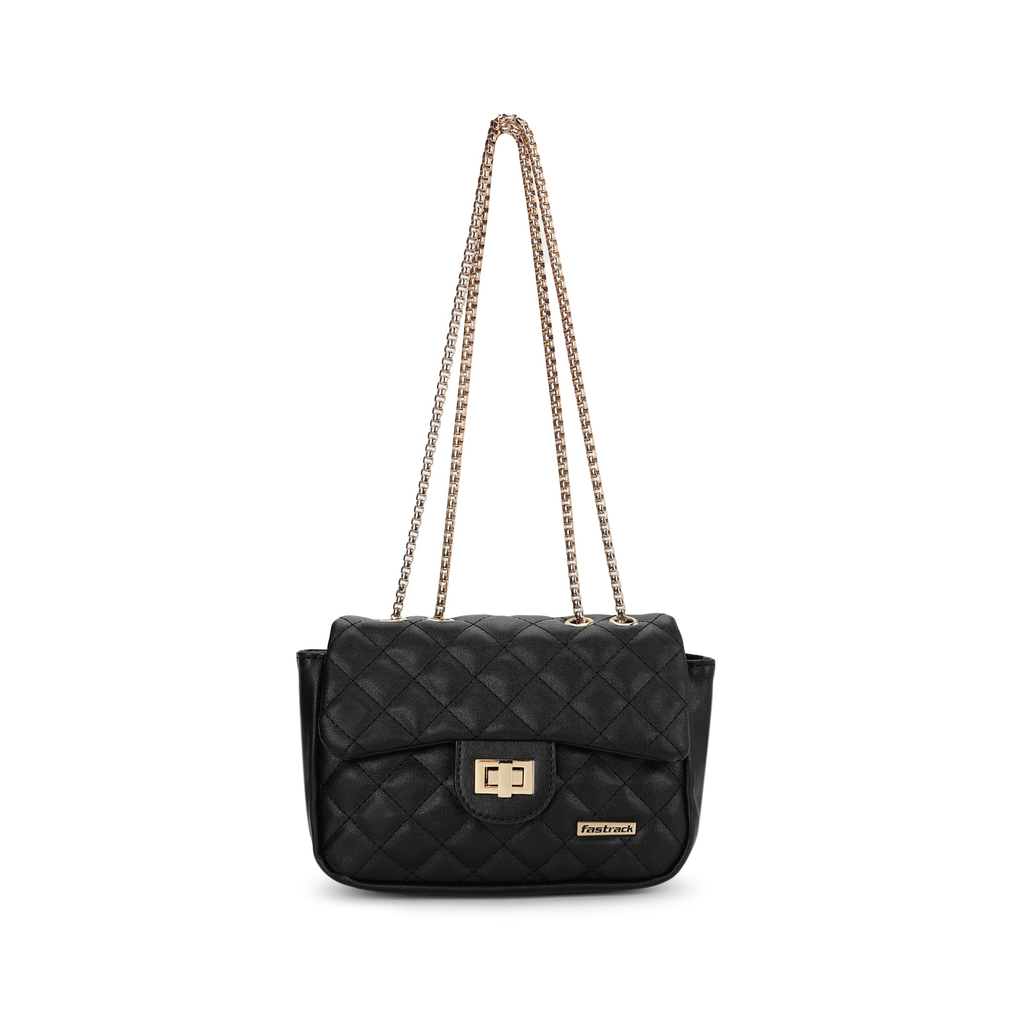 Black PU Structured Quilted Sling Bag for Women, Girls and Ladies | Polished Quilted Chic Exterior | Chain Crossbody Handbag | Ladies Purse Handbag-image-10
