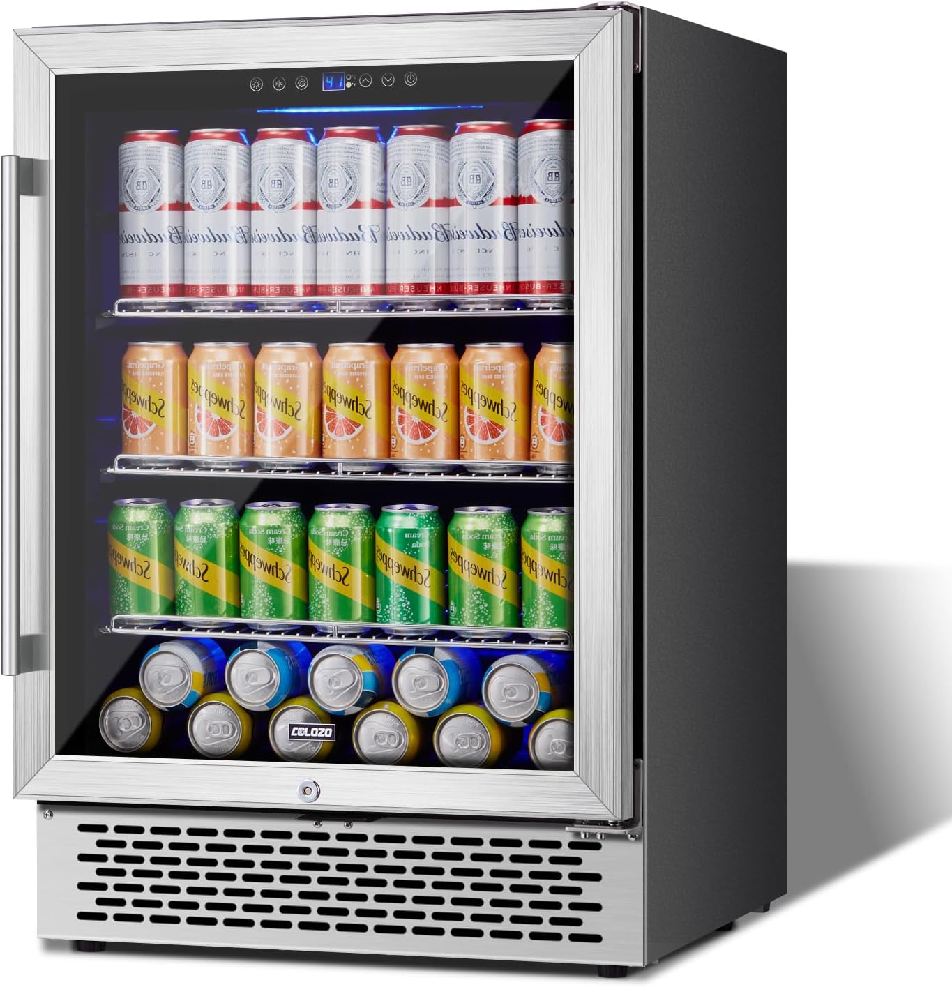 24 Inch Beverage Refrigerator, 190 Cans Wide Beverage and Beer Fridge with Glass Door and Powerful Cooling Compressor, Built-in/Freestanding Drink Fridge for Kitchen, Bar or Office