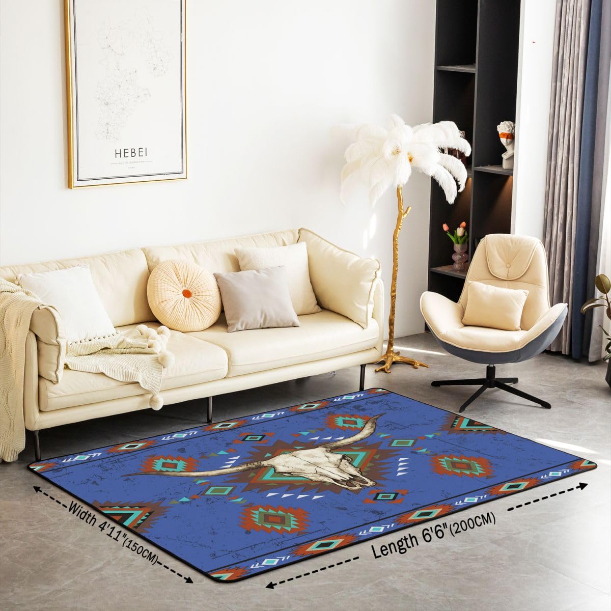 Homewish Bull krowa czaszka dywaniki 100 x 150 cm do sypialni salonu - zachodni nowoczesny dywan podłogowy południowo-zachodni boho duże dywany etniczne plemienne geometryczny aztecki niegubiący dywan