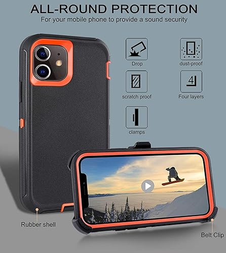 Miniatura 4 de GYJ Funda para iPhone 11 con funda de clip para cinturón y 2 protectores de pantalla, protección completa, resistente, a prueba de golpes, funda