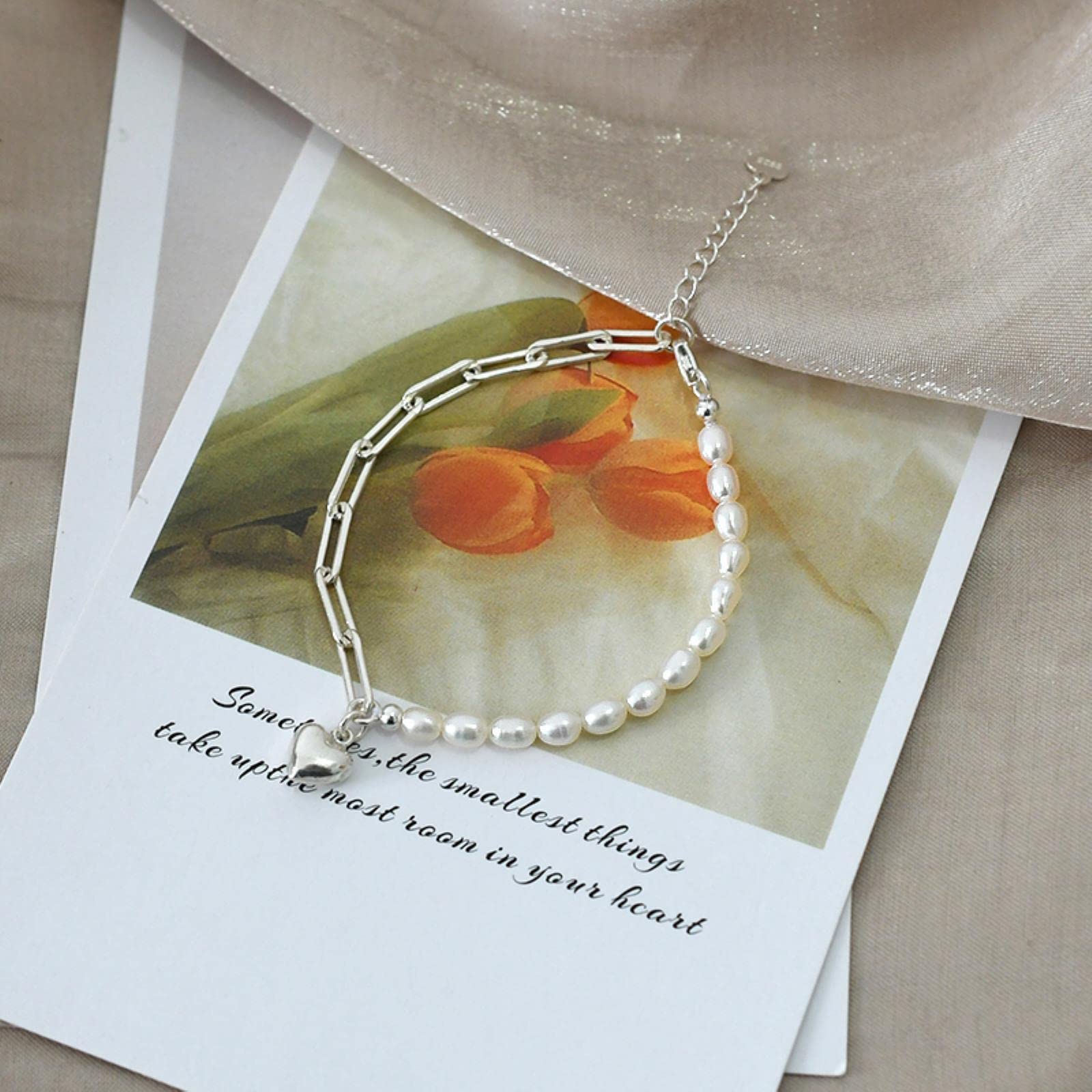 LOKILOKI Pulsera De Costura De Plata De Ley 925 con Perlas Naturales De Agua Dulce para Mujer